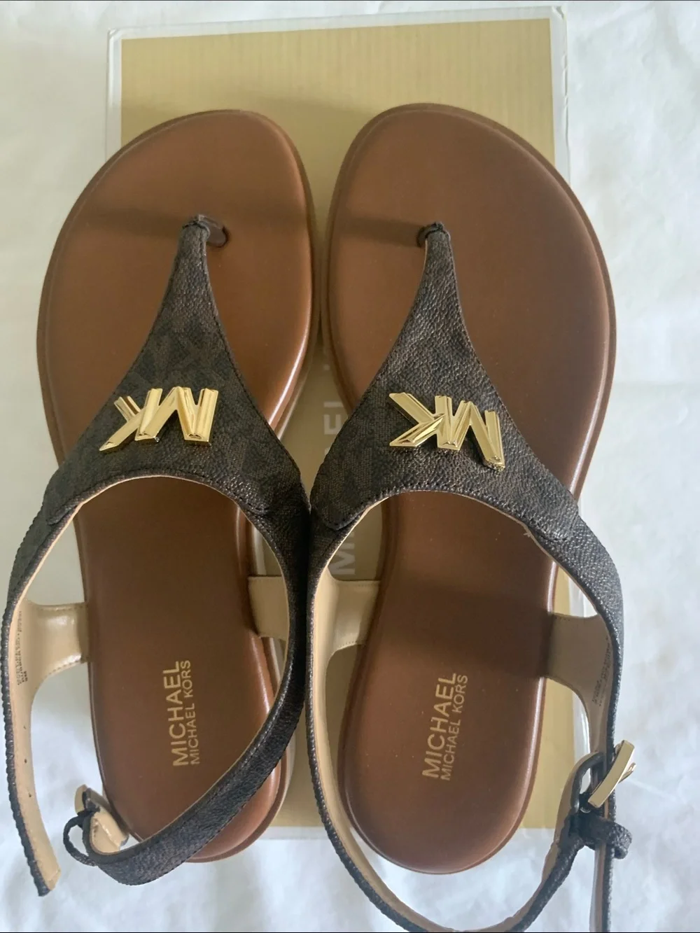 Michael Kors Brown Sandal with Gold MK Logo